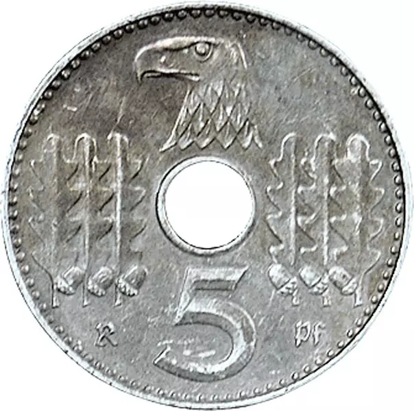 5 Pfennig Drittes Reich Hakenkreuz Lochgeld 1940-1941