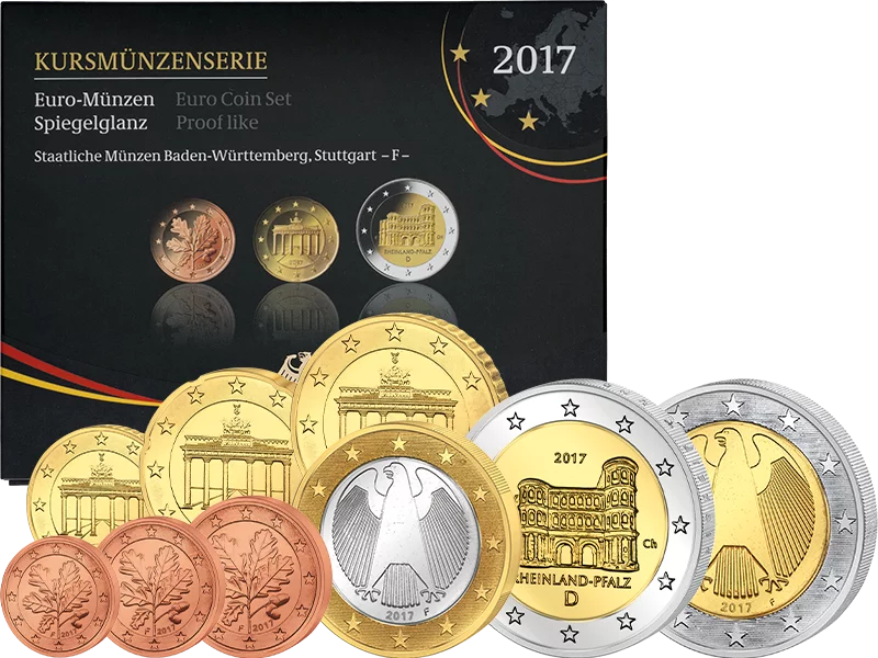 Euro-Kursmünzensatz BRD Rheinland-Pfalz  inkl. 2-Euro-Gedenkmünze Porta Nigra 2017 Polierte Platte