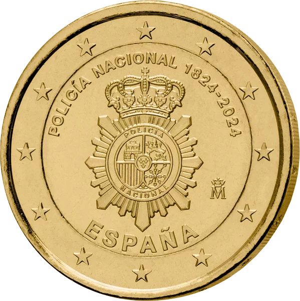 2-Euro-Gedenkmünze Spanien 200 Jahre Nationalpolizei 2024 als vollvergoldete Premiumausgabe