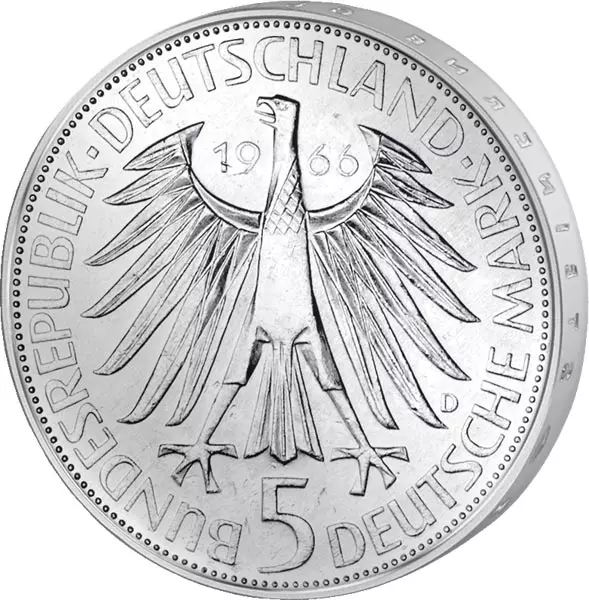 5 DM Münze BRD Gottfried Wilhelm Leibniz 1966 Stempelglanz