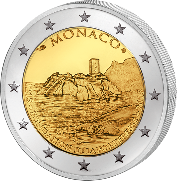 2 Euro Monaco 800 Jahre Bau des ersten Schlosses auf dem Felsen Monaco 2015 Vorderseite 2 Euro Monaco 800 Jahre Bau des ersten Schlosses auf dem Felsen Monaco 2015