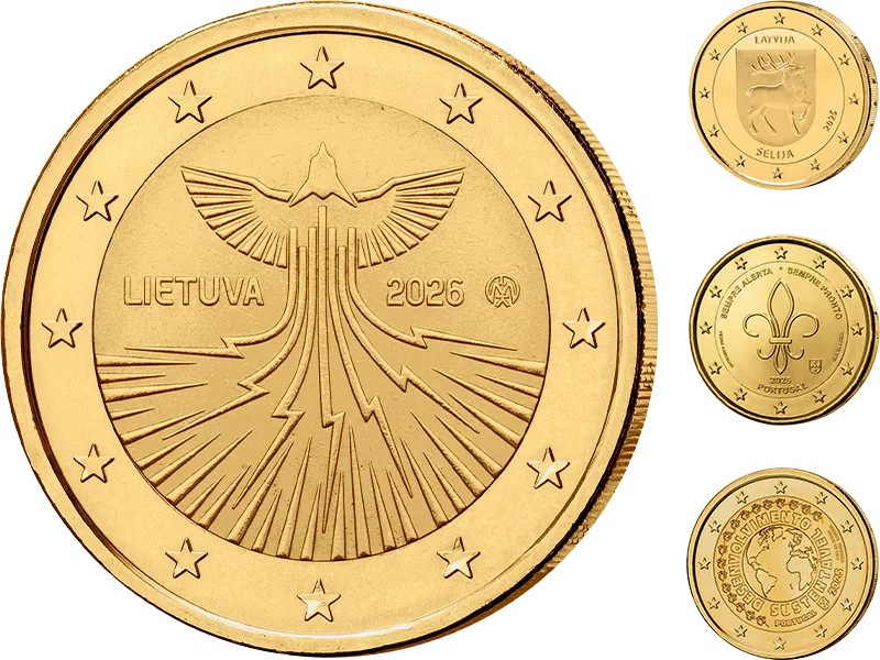 Kollektion: 2-Euro-Gedenkmünzen als vollvergoldete Premiumausgaben