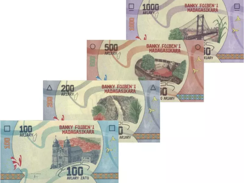 100, 200, 500 und 1.000 Ariary Madagaskar Banknoten