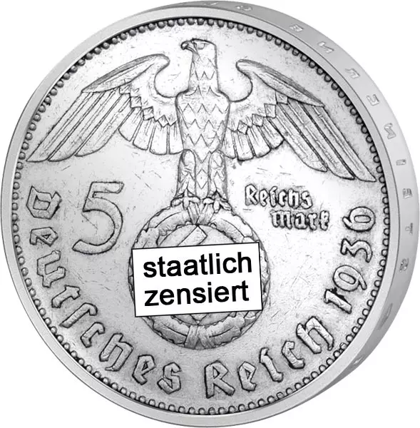 5 Reichsmark Drittes Reich Hindenburg Hakenkreuz 1936-1939