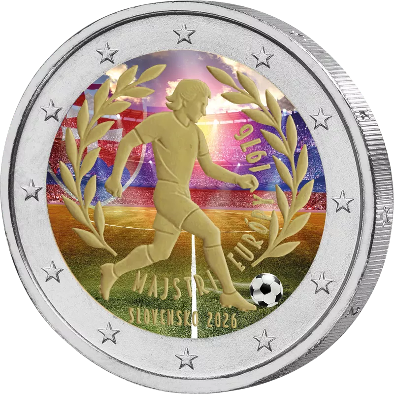 2 Euro Slowakei 50 Jahre Sieg der tschechoslowakischen Mannschaft bei der Fußball-EM 1976 2026 mit Farb-Applikation