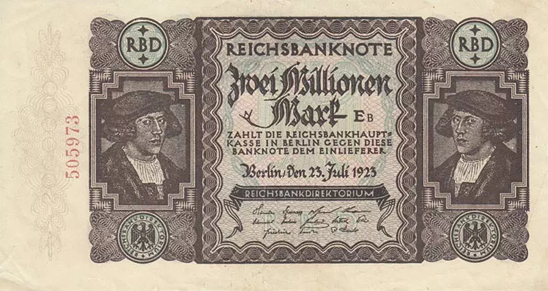 2 Millionen Mark Weimarer Republik Reichsbanknote 1923