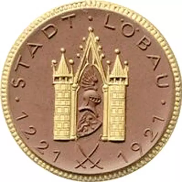 Porzellanmedaille Löbau Sachsen Auf die 700 Jahrfeier der Stadt 1921