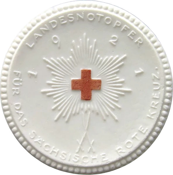 Porzellanmedaille Dresden auf das sächsische Rote Kreuz 1921 Biskuitporzellan