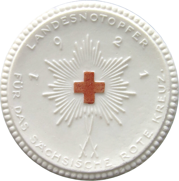 Porzellanmedaille Dresden auf das sächsische Rote Kreuz 1921 Biskuitporzellan