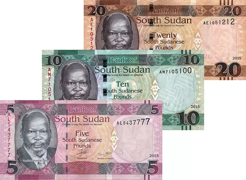5, 10 und 20 Pounds Südsudan Banknotensatz 2015