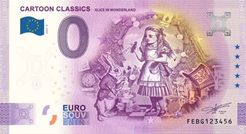 0-Euro-Banknote Malta Cartoon Classics - Alice im Wunderland 2025