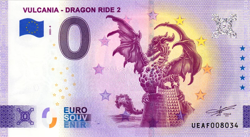 0-Euro-Banknote Frankreich Vulcania Dragon Ride 2019
