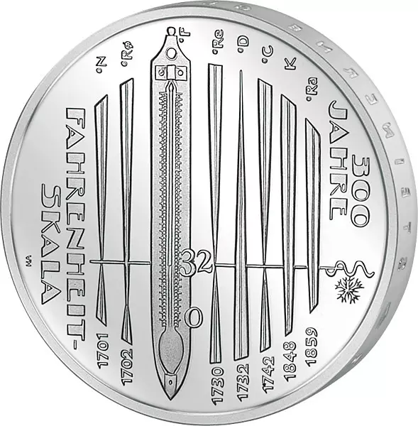 10 Euro BRD 300 Jahre Fahrenheit-Skala 2014 Polierte Platte