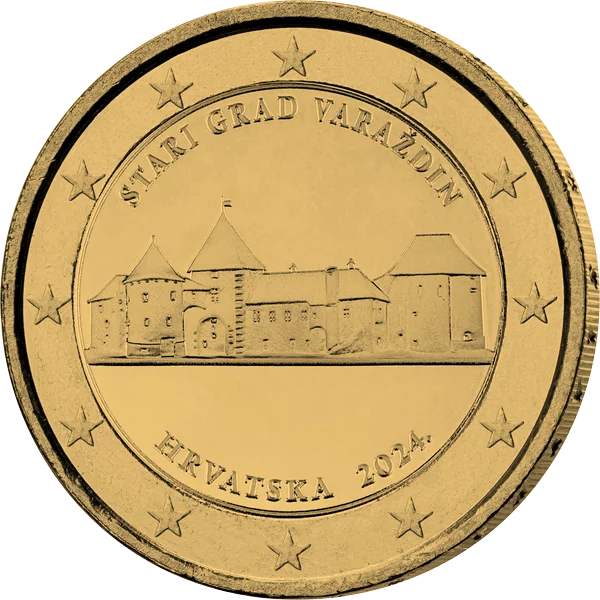 2-Euro-Gedenkmünze Kroatien Altstadt von Varazdin 2024 als vollvergoldete Premiumausgabe