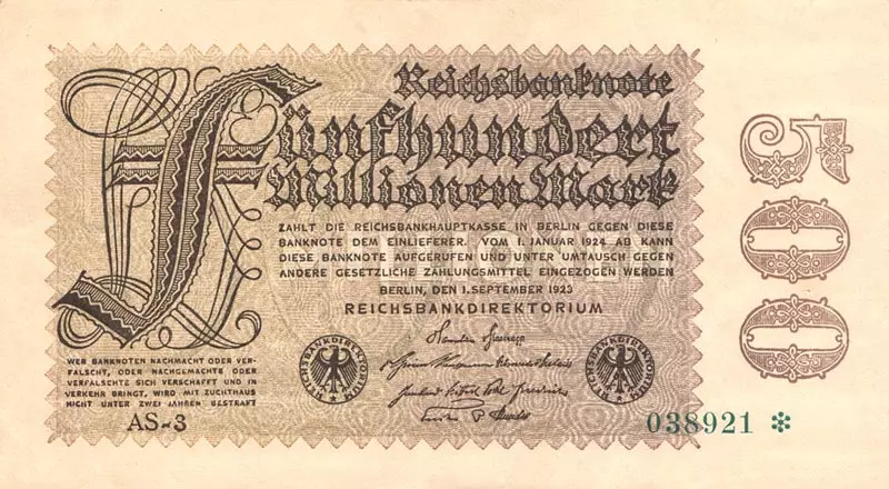 500 Millionen Mark Deutsches Reich Reichsbanknote 1923