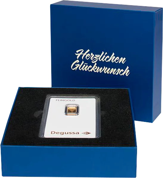 Geschenkschachtel Herzlichen Glückwunsch klassisch Blau - für Goldbarren und Münzen in Coin Cards