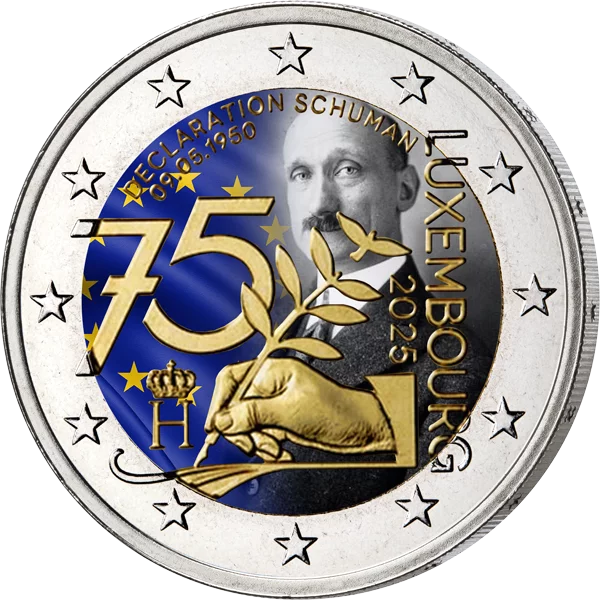 2 Euro Luxemburg 75 Jahre Schuman- Erklärung 2025 mit Farb-Applikation