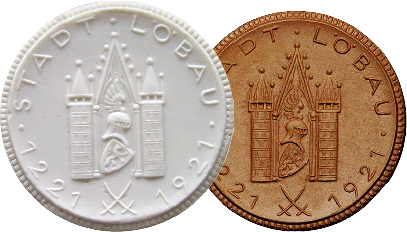 2er Set Porzellanmedaillen Löbau Sachsen 700-Jahrfeier der Stadt 1921