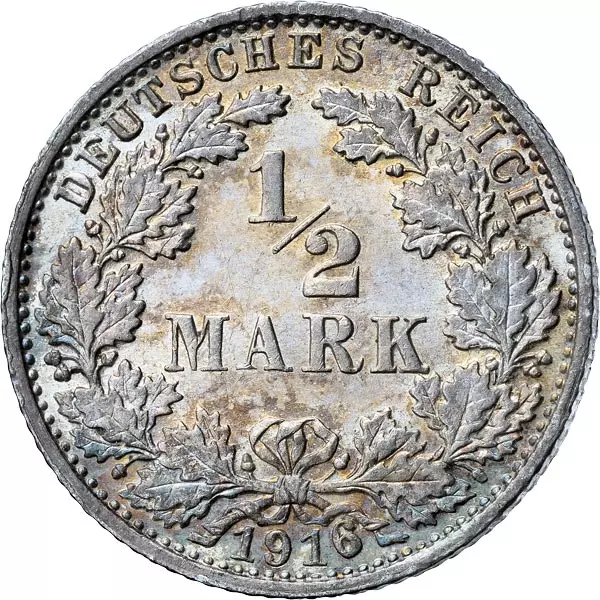 1/2 Mark Deutsches Kaiserreich - Großer Adler 1916 Fehlprägung "Hohe 6" sehr schön (G)
