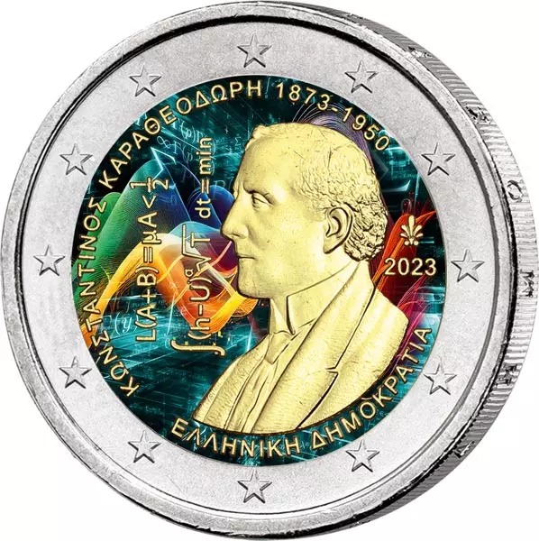 2 Euro Griechenland 150. Geburtstag Constantin Carathéodory 2023 mit Farb-Applikation