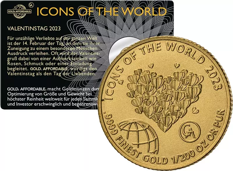 1/200 Unze Gold Ruanda Icons of the World - Valentinstag 2023 1/200 Unze Gold Ruanda Icons of the World - Valentinstag 2023
