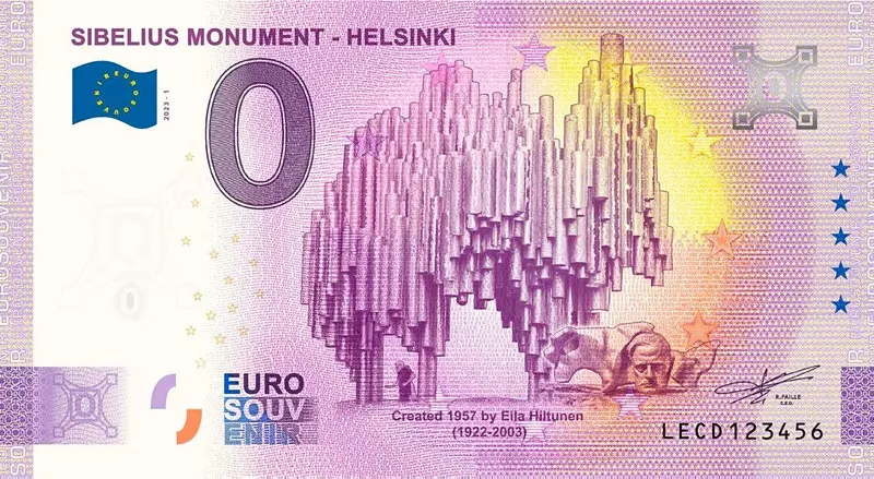0-Euro-Banknote Finnland Sibelius-Monument Helsinki 2023