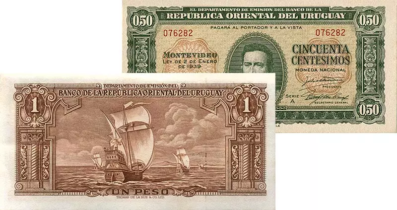 2er Set Banknoten Uruguay 1939
