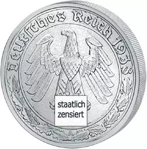 50 Reichspfennig Drittes Reich Hakenkreuz 1938-1939 sehr schön