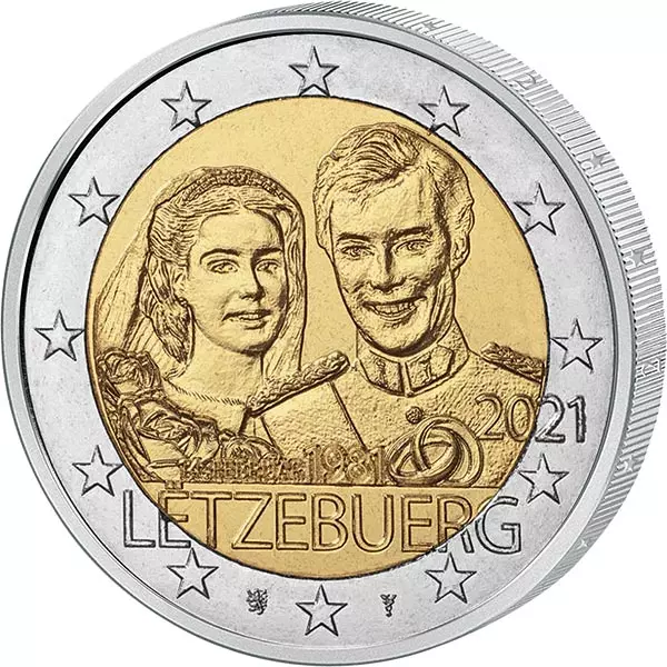2 Euro Luxemburg 40. Hochzeitstag des großherzoglichen Paares 2021