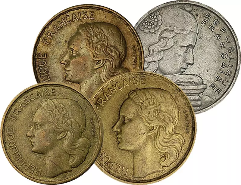 10 - 100 Francs Frankreich Kursmünzen 1950-1959