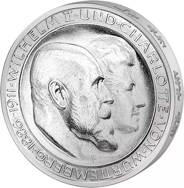 3 Mark Württemberg Silberhochzeit Wilhelm II. und Charlotte 1911 vorzüglich 3 Mark Württemberg Silberhochzeit Wilhelm II. und Charlotte 1911 vorzüglich