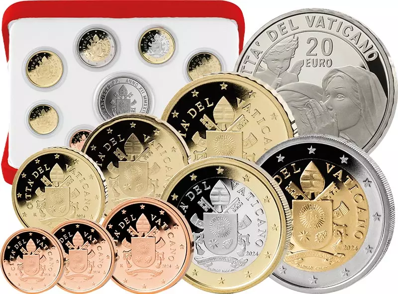 Euro Kursmünzensatz Vatikan 2024 inklusive 20-Euro-Silbergedenkmünze