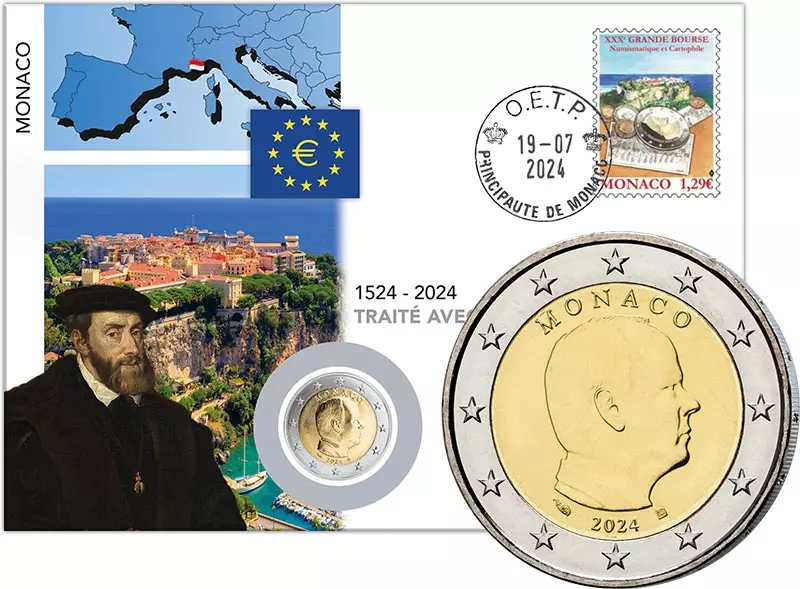 2 Euro Numisbrief Monaco 500 Jahre Vertrag mit Karl V. 2024