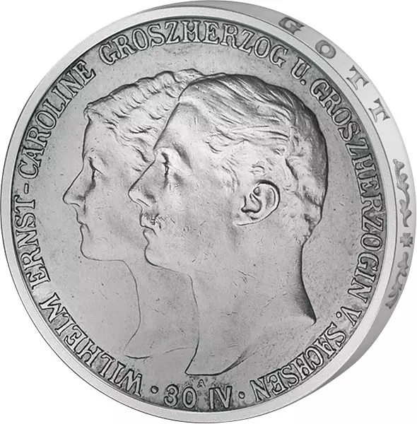 5 Mark Sachsen-Weimar-Eisenach Hochzeit Wilhelm Ernst und Caroline 1903 vorzüglich 5 Mark Sachsen-Weimar-Eisenach Hochzeit Wilhelm Ernst und Caroline 1903 vorzüglich