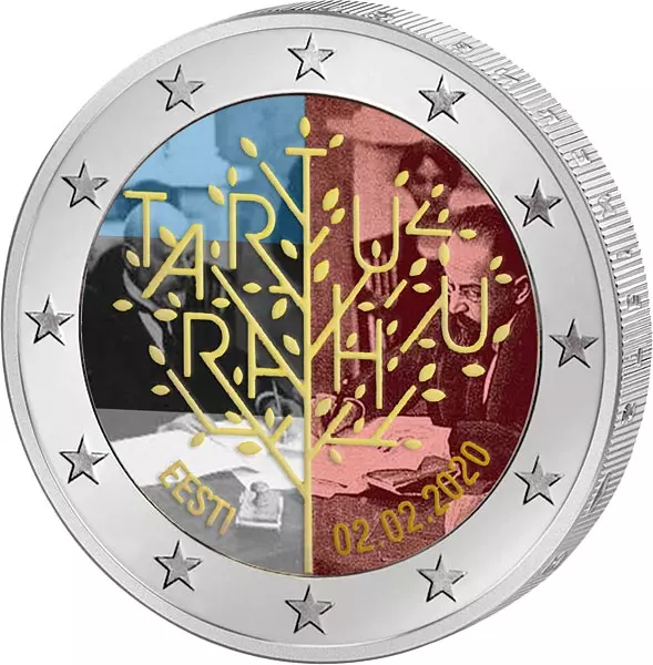 2 Euro Estland 100 Jahre Frieden von Tartu 2020 mit Farb-Applikation