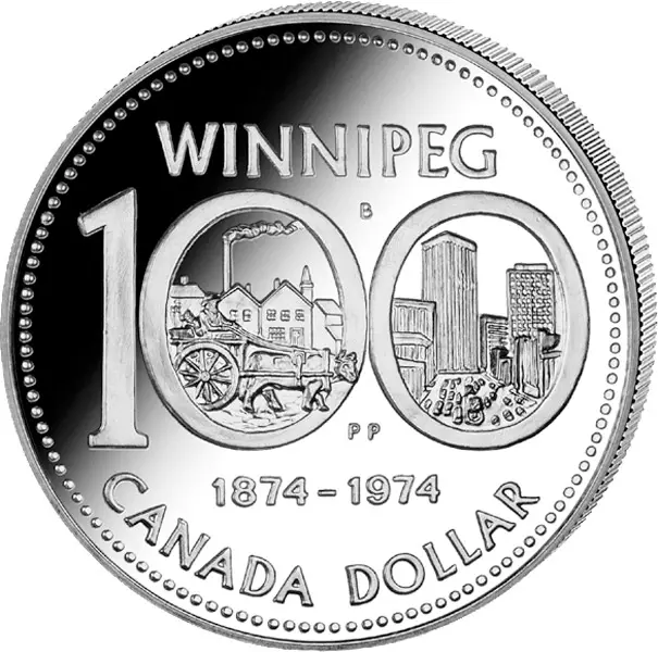 1 Dollar Kanada 100 Jahre Stadt Winnipeg 1974