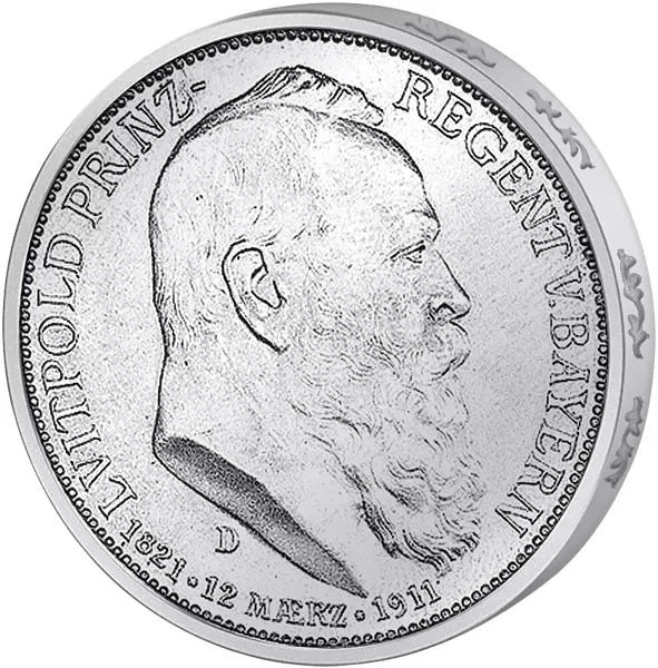 3 Mark Bayern 90. Geburtstag Prinzregent Luitpolds 1911 vorzüglich