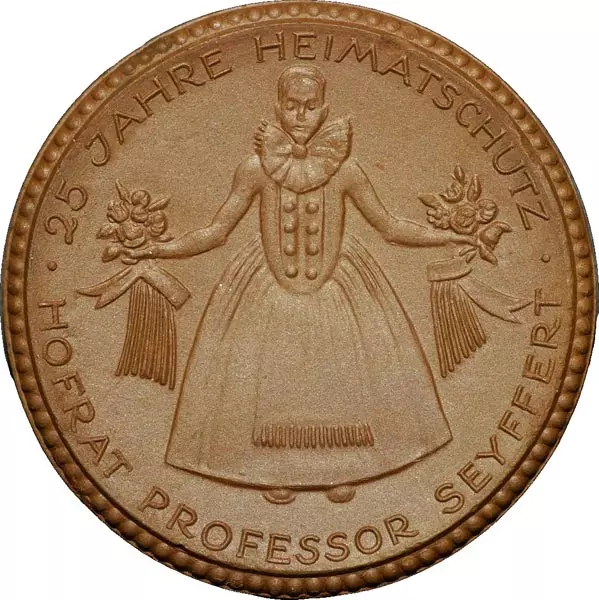 Porzellanmedaille 25-Jahrfeier Heimatschutzes des Landesmuseums sächsische Volkskunst 1922