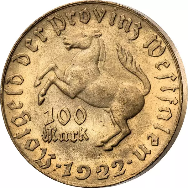 100 Mark Westfalen vom Stein/Westfalenross 1922 Sehr schön