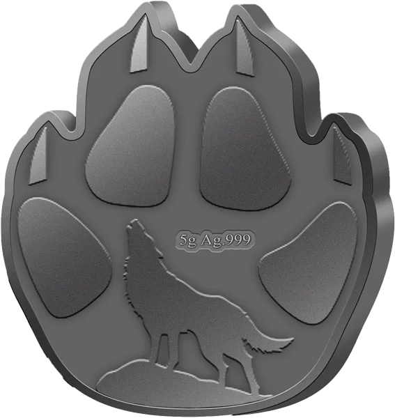 Silbermedaille Footprint Shape Wolf