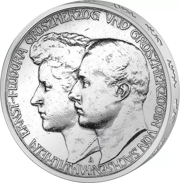 3 Mark Sachsen Weimar Eisenach Hochzeit Wilhelm Ernst und Feodora 1910 vorzüglich 3 Mark Sachsen Weimar Eisenach Hochzeit Wilhelm Ernst und Feodora 1910 vorzüglich