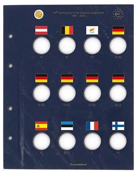 Münzblätter für 23 x 2-Euro-Münzen 35 Jahre Erasmus-Programm 2022