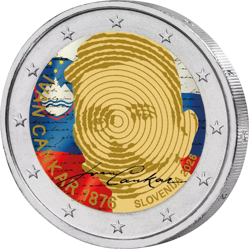 2 Euro Slowenien 150. Geburtstag Ivan Cankar 2026 mit Farb-Applikation