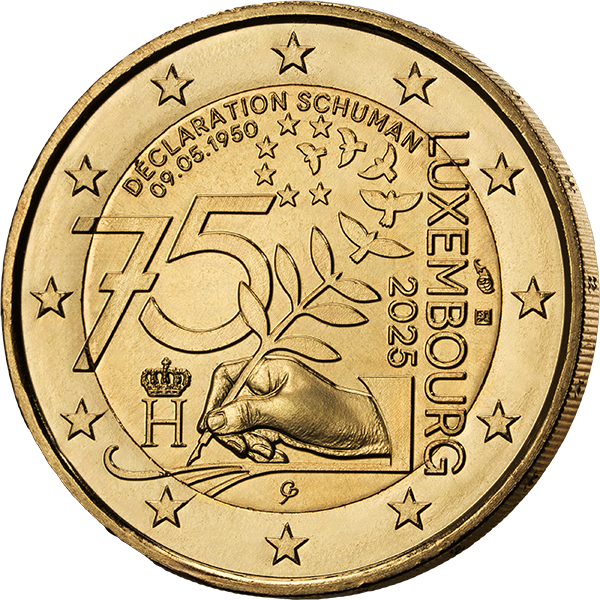 2-Euro-Gedenkmünze Luxemburg 75 Jahre Schumann-Erklärung 2025 als vollvergoldete Premiumausgabe