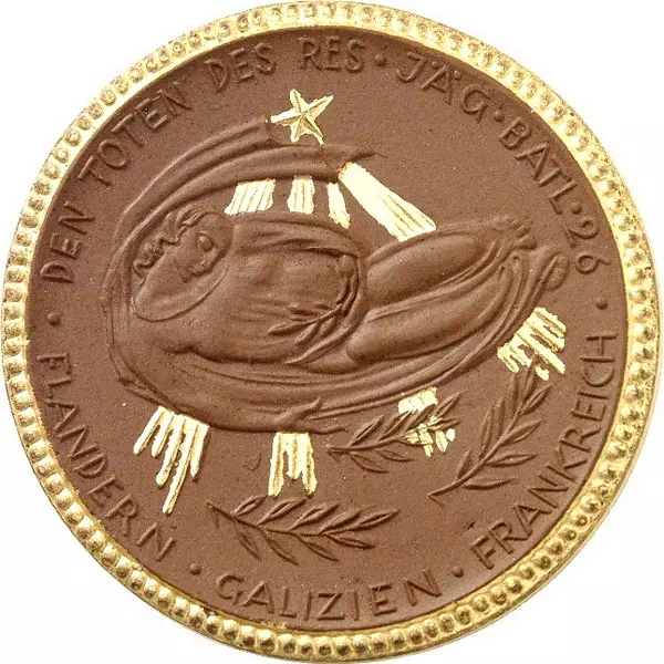 Porzellanmedaille Freiberg (Sachsen) Denkmal des Reserve-Jägerbataillons 26 1921
