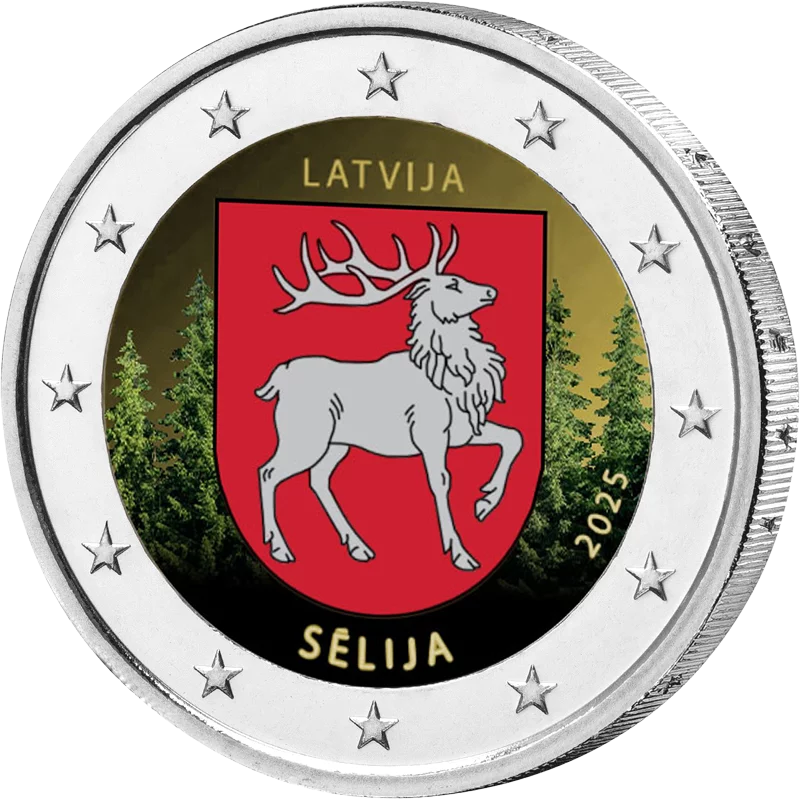 2 Euro Lettland Region Sēlija 2025 mit Farb-Applikation
