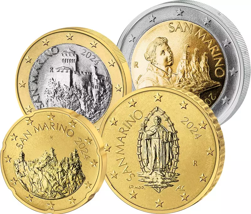 20 Cent + 50 Cent + 1 Euro + 2 Euro San Marino Kursmünzen 2024