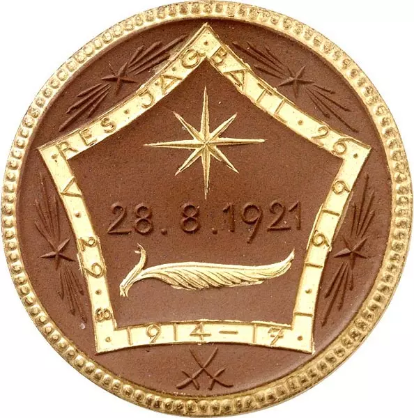 Porzellanmedaille Freiberg (Sachsen) Denkmal des Reserve-Jägerbataillons 26 1921