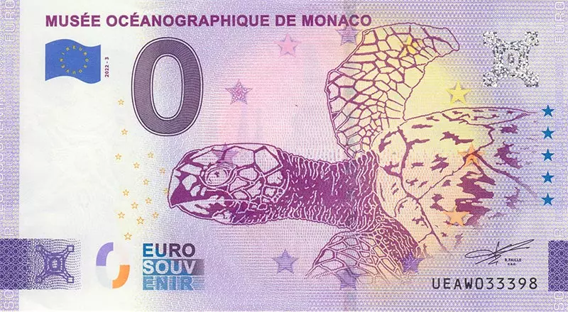 0-Euro-Banknote Monaco Ozeanographisches Museum - Schildkröte
