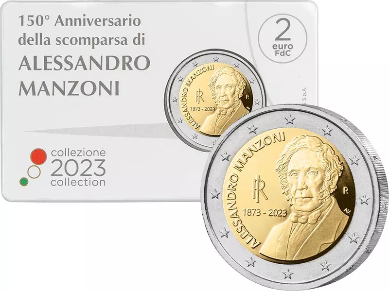 2 Euro Italien 150. Todestag von Alessandro Manzoni in offizieller Coincard 2023